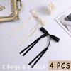 RSWETE 4PCS Hair Bows Hair Clip, Black Beige Hair Ribbon Hair Bows with Long Tail Cute Bow Hair Accessories Hair Barrettes for Women Girls Kids