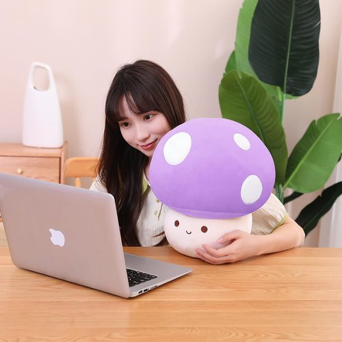 Yeqivo Cute Mushroom Plush Toy, Purple Mushroom Plush Pillow 3D Soft Mushroom Plushie, Mushroom Hugging Plush Pillow Gift for Girls Kids Home Mushroom Decor Christmas Birthday 25cm