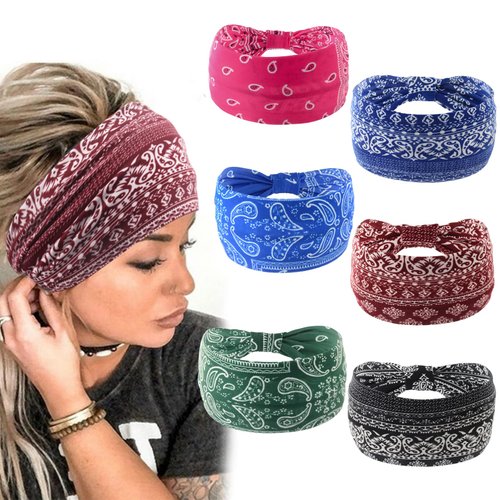 Yeshan Wide Bandana headbands for Women Boho Bandeau Headbands Knot Hair Scarf Bands Stretch Flor...