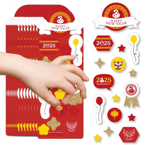Big Dot of Happiness Chinese New Year - 2025 Year of The Snake Favor Kids Stickers - 16 Sheets - 256 Stickers