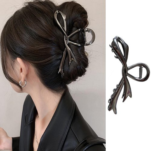 Black Hair Claw Clips Ribbon Bow Shape Metal Hair Claws Crab Geometric Hair Clamp Grab Hair Grip Fashion French Hair Accessories Female Lady Barrette Hairpins Hair Accessories for Women 1Pcs