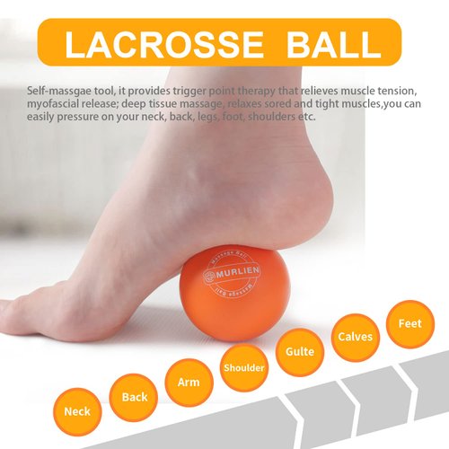 MURLIEN Massage Ball, Lacrosse Ball for Trigger Point Therapy, Deep Tissue, Myofascial Release, Sore Muscle Relief Massager for Neck, Shoulder, Back, Legs, Foot or Muscle Tension – Orange