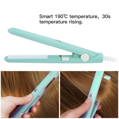Mini Hair Straightener, Travel Size Straightening Iron Small Lightweight Portable Flat Iron Heating Curler Ceramic Tourmaline Plate Beauty Quick & Easy Hair Styling for Women Men, Matcha Green