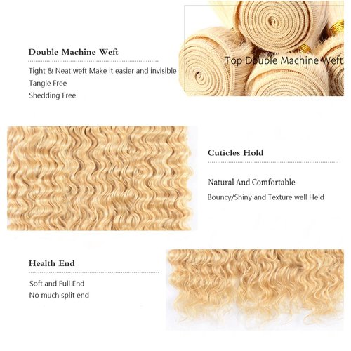 Blonde Human Hair Bundles 613 Deep Wave Human Hair Bundles Unprocessed Brazilian Virgin Hair 16 18 20 Inch Color 613 Bundles Human Hair Extensions