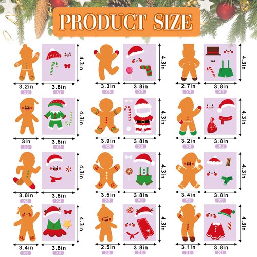 72 Pcs Christmas Ornament Crafts Make Your Own Gingerbread Man Ornament Kit DIY Christmas Cutouts with Gingerbread Cookies Man Crafts Stickers for Christmas Tree Home Classroom Holiday Party Supplies