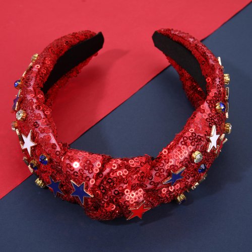 NVENF 4th of July Headbands, American Flag Star Headband Pearl Crystal Rhinestone Knotted Headbands Patriotic 4th of July Accessories Outfits for Women Holiday Gifts (American Flag 10)