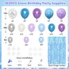 Amandir 162PCS Snow Birthday Party Supplies, Snow Balloon Garland Arch Kit Fringe Curtain Blue Purple Snowflake Confetti Balloons Princess Winter Wonderland Girl Baby Party Decorations
