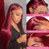 PiPiHA 99j Burgundy Lace Front Wigs Human Hair Straight Lace Front Wigs Human Hair Pre Plucked 13x4 HD Glueless Red Human Hair Wigs For Women 180% Density (24 Inch, 99j)