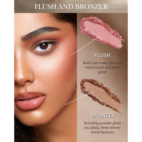 Face Bronzer Contour Blush Powder Palette-2 in 1 Cruelty-Free Buildable Facial Cheek Shimmer Blusher Contour Bronzing Pressed Powder,Blendable Makeup Palette,Thanksgiving Gift Set for Women-02