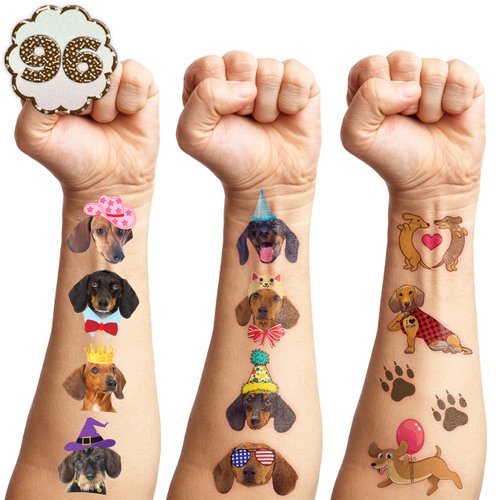 Dachshund Temporary Tattoos Dachshund Stickers 96 PCS Funny Dachshund Dog Themed Stickers for Kids Birthday Party Supplies, Decorations, Favors, Prizes Cute Gifts for Boys and Girls