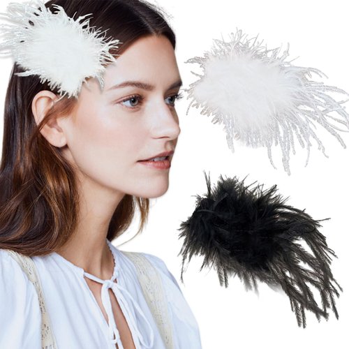 2 Pcs Feather Hair Clips Black White Artificial Swan Ostrich Ballet Style Hair Pins Women Bride Wedding Christmas Halloween Party Dancing Valentine's Day Fashion Hair Accessories