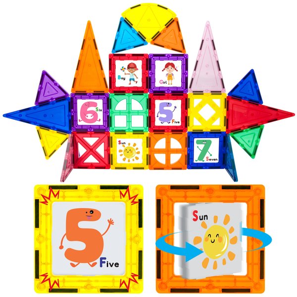 PicassoTiles Magnetic Building Blocks with Tiles and Click-in Educational Graphic Arts Magnet Construction Toy Set STEM Learning Playset Child Brain Development Stacking Playboard