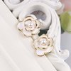 Sttiafay Vintage Pearl Flower Earrings Camellia Flower Stud Earrings Enamel White Flower Petal Earrings Gold Pearl Stud Earrings Jewelry for Women
