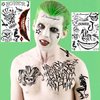 TASROI 5 Sheets 3D Joker Tattoos Hand Face Halloween Makeup Kit, Smile Face Ghost Clown Damaged Joker Temporary Tattoo For Men Women Adults, Scary Prisoner Fake Tattoo Stickers Halloween