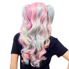 SWACC Long Curly Double Claw Clip on Ponytail Wig Synthetic Pastel Colorful Cosplay Daily Party Wig for Women with Wig Cap (Multi-Color Pink/Blue/Blonde-3)