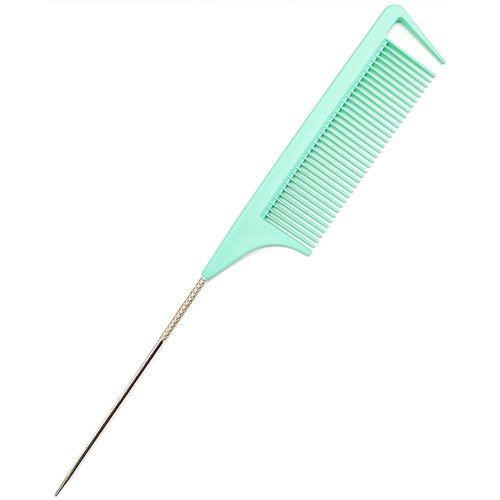 LLTGMV 9.3'' Rat Tail Comb for Hair Stylist, Parting Comb for Braiding hair, Rattail Comb with Metal Stainless Steel Pintail for Sectioning, Teasing and Styling (Color: Mint Green)