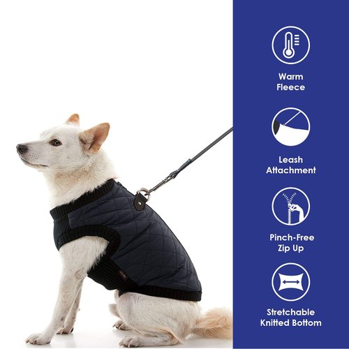 Gooby Fashion Vest Dog Jacket - Black, X-Small - Warm Zip Up Dog Bomber Vest with Dual D Ring Leash - Winter Water Resistant Small Dog Sweater - Dog Clothes for Small Dogs Boy or Medium Dogs