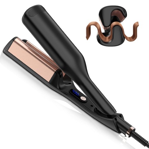 WEEYUM Wave Curling Iron Anti-Scald Hair Crimper, 1.25 Inch Curling Iron, Ceramic Hair Waver for Women, 2 Barrel Wavy Hair Curler with 12 Temp for Wide Deep Waves, Dual Voltage for Global Travel