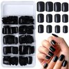 Bellelfin 240pcs Short Press on Nails Black Full Cover Short Square Fake Nails Glossy Acrylic Artificial False Nail Tips with 5 Sheets Adhesive Glue Tabs for Women and Girls Fingernails Design