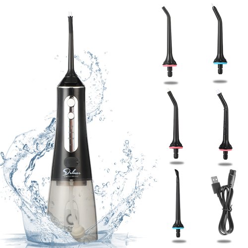 Simple Deluxe Water Flosser with 5 Jet Tips, Oral Irrigator, Teeth Cleaner, 4 Cleaning Modes, IPX7 Waterproof, 300ML Water Tank, Rechargeable, Portable for Travel & Home, Black (HIFOSEORAL135P01B)