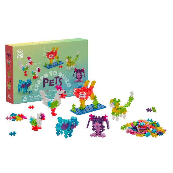 Plus Plus Learn to Build Set, 275 Mini Interlocking Building Blocks, Toy Construction Playset, 3D Puzzle Stem & Art Kit - Pets