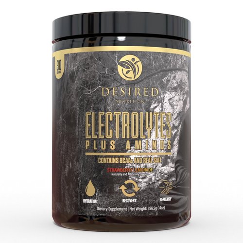 DESIRED NUTRITION Electrolytes Plus Amino Electrolytes Plus Amino Recovery Drink Powder, Complete Hydration and Amino Acids/BCAAs, Strawberry Lemonade (30 Servings)