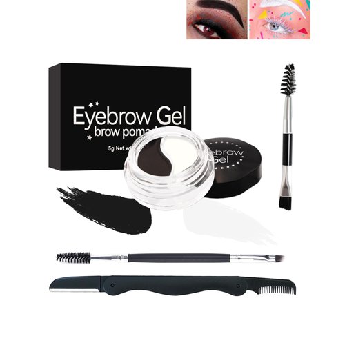 Eyebrow Gel Brow Pomade Set-2 in 1 White Black Waterproof Tinted Brow Cream Glue & Eye liner Gel for Eye Makeup,Filling & Shaping Brow Filler with Brow Brush Razor,Brow Color for Cosplay Stage Use-#10