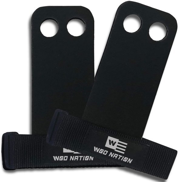 WOD Nation Barbell Gymnastics Grips Perfect for Pull-up Training, Kettlebells, Gymnastic Rings (Black, Small)