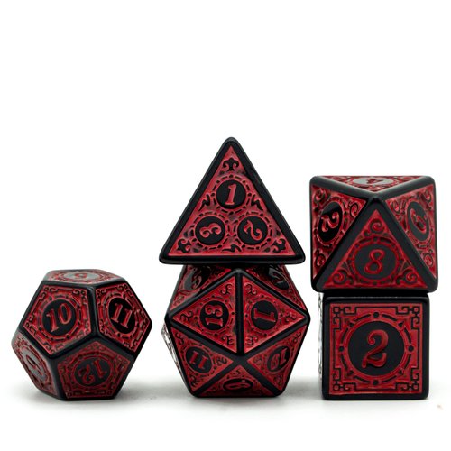 Poludie DND Dice Set-D&D Polyhedral Dice (7 Pcs) with Leather Dice Bag for Dungeons and Dragons Role Playing Dice Games RPGs (Red with Black Edge)