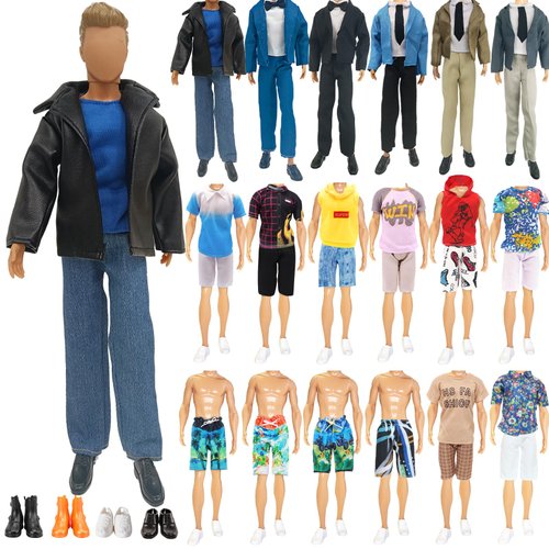 10 PCS Doll Clothes and Accessories 1 Jacket Set 1 Suit 2 Short Tops and Pants 2 Swimming Pants 4 Pair of Shoes in Random for 12 Inch Boy Dolls Birthday for Kids