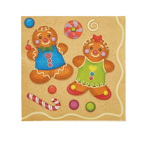 Juvale 100 Pack Gingerbread Cookie Napkins, Christmas Holiday Party Supplies (6.5 x 6.5 In, 2-Ply)