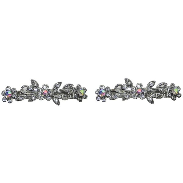 Set of 2 - A Pair - Hair Barrettes Small French Clip Barrette Sparkly Crystals 1366-crystalPair