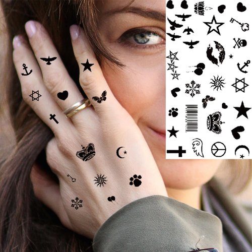 Briyhose Black Geometry Small Temporary Tattoos for Women, Realistic Cute Star Swallow Fake Tattoo Adult Girl Finger Neck, Sexy Tiny Cross Line Heart Temp Tatoo Sticker Wrist Hand Body Art, 28-Sheet