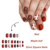 Square Press on Nails Short Fall Fake Nails Matte Autumn False Nails with Maple Leaf Designs Cute Acrylic Nails Press ons Fall Leaf Glue on Nails Reusable Stick on Nails for Women Girls 24Pcs