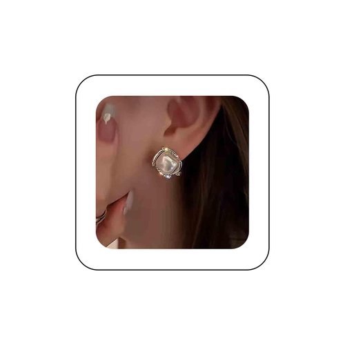 Sttiafay Vintage Crystal Square Earrings Moonstone Square Stud Earrings Gold Rhinestone Opal Stone Earrings Geometry Moonstone Earrings Jewelry for Women