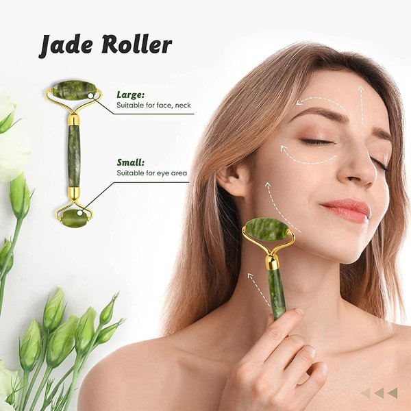 Whitecloud TRANSFORMING HOMES® Jade Roller Anti-Aging Facial Natural Jade Beauty Massager, Skin Care Tool for Face Neck Eye to Reduce Wrinkles & Relax Body Muscles(JM-358)