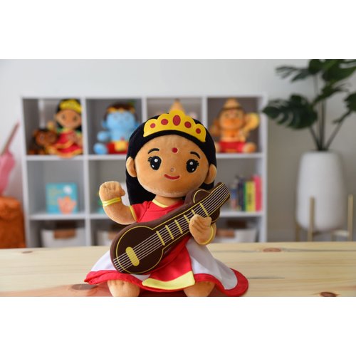 MODI TOYS Saraswati Devi (Medium- 11 inch) Mantra Singing Stuffed Plush Toy | Ideal for Newborns, Infants, Toddlers, Grandparents | Best for Diwali, Baby Shower, Birthday | Teddy Bear Panda Elephant