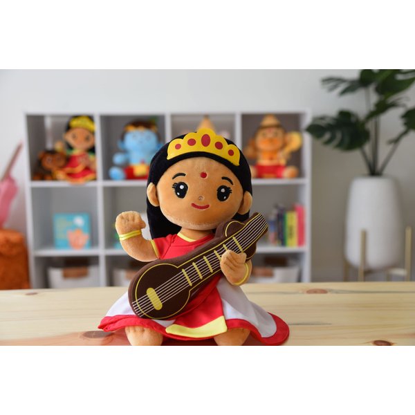 MODI TOYS Saraswati Devi (Medium- 11 inch) Mantra Singing Stuffed Plush Toy | Ideal for Newborns, Infants, Toddlers, Grandparents | Best for Diwali, Baby Shower, Birthday | Teddy Bear Panda Elephant