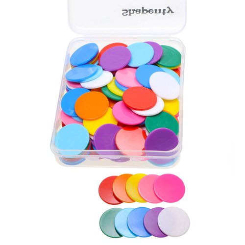 Shapenty 10 Colors Small Plastic Learning Counters Disks Chip Counting Discs Markers for Math Practice and Poker Chips Game Tokens with Storage Box, 25mm/1 Inch,120PCS