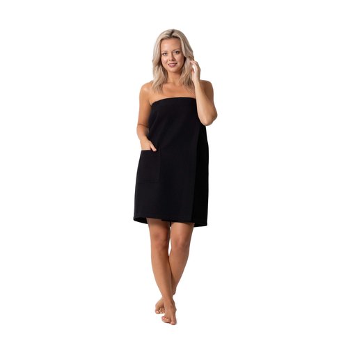 Robe Direct Quick Dry, Lightweight Waffle Spa/Bath Wrap with Adjustable Closure & Elastic Top (Black, Small-Medium)