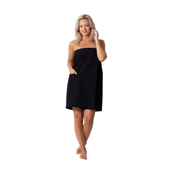 Robe Direct Quick Dry, Lightweight Waffle Spa/Bath Wrap with Adjustable Closure & Elastic Top (Black, Small-Medium)