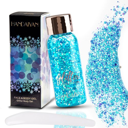 Body Glitter Gel,32g Face Glitter Gel,Intense Glitter Makeup Face Glitter Gel for Halloween, Easter, Thanksgiving, Christmas, show, party makeup Accessories Blue
