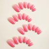 Pink Press on Nails Short Almond Fake Nails French Tip False Nails with Glitter Oval Glue on Nails Glossy Gradation Acrylic Nails Press Ons Nude Stick on Nails for Women Manicure Art 24 Pcs
