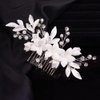 Teyglen Dainty Flower Wedding Hair Comb Bridal Silver Leaf Crystal Pearl Hair Pieces Side Comb for Bride Floral Rhinestone Headpieces Hair Accessories for Women Girls