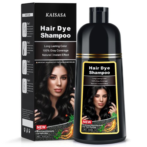 KINGMING Black Hair Dye Shampoo 3 in 1, Hair Color Shampoo for Women Men Grey Hair Coverage, Herb...