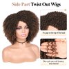 WIGER 6 inches Short Kinky Curly Wigs Ombre Brown Side Part Twist Out Wigs Afro Curly Wigs for Black Women Synthetic Wigs for Women Daily Use(1B/30)