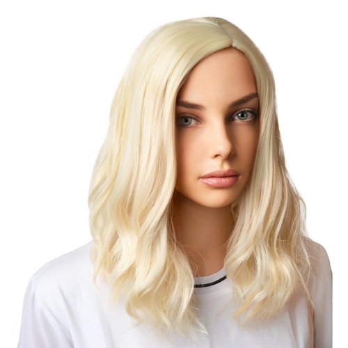 BERON Blonde Wigs 14 Inch/35 cm Women Girls Short Curly Wavy Side Part Hair Wig Light Blond Color Shoulder Costume Cosplay or Daily Used Wigs Rose Net with Wig Cap