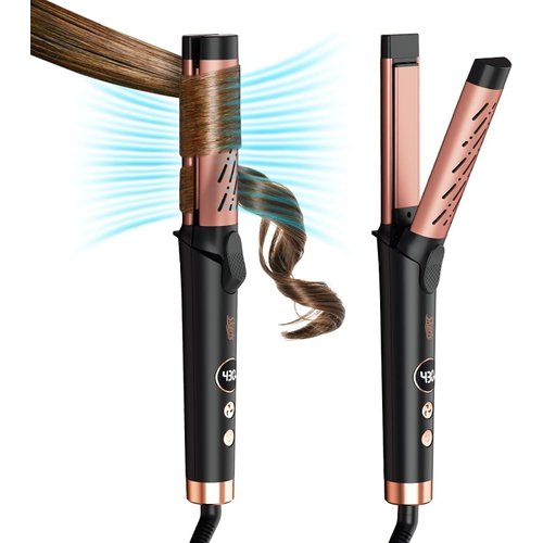 SKERTS Airflow Styler Curling Iron 360° Hair Curling Iron 5 Adjustable Temps Hair Straightener and Curler 2 in 1 Wand Curling Iron with Ionic Cool Air Curling Irons for Long Short Hair Beauty Care