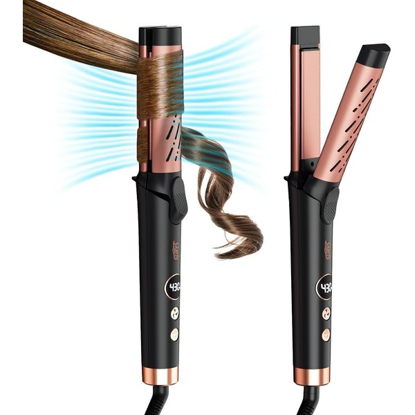 SKERTS Airflow Styler Curling Iron 360° Hair Curling Iron 5 Adjustable Temps Hair Straightener and Curler 2 in 1 Wand Curling Iron with Ionic Cool Air Curling Irons for Long Short Hair Beauty Care