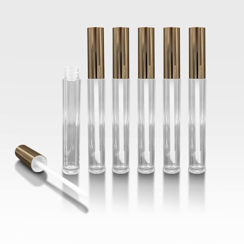 Cosmetic Packaging Now Vibe Clear Lip Gloss Tubes w/Shiny Gold Cap & Doe Foot Wand (6 Pack)